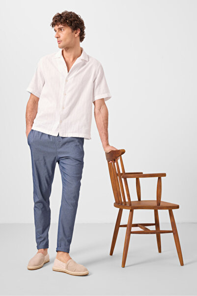 TOMMY LIFE Denim Navy Blue Standard Fit Woven Light Flexible Chino Men's Trousers - 82178