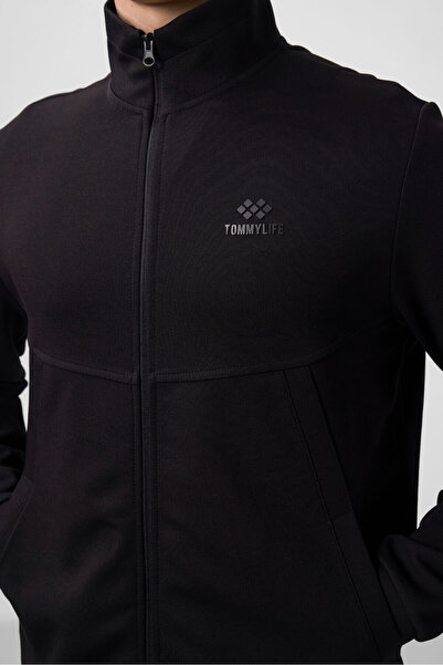 TOMMY LIFE Ανδρική αθλητική φόρμα μαύρης επιφάνειας με υφή άνετη φόρμα - 85273