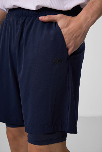 TOMMY LIFE İndigo İnce Yumuşak Standart Fit Erkek Taytlı Şort - 81287