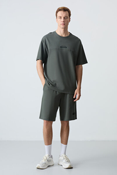 AIR JONES Khaki Cotton Oversize Men's Shorts Set - Thick Soft Texture, Basic - 85259