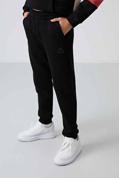 TOMMY LIFE Бежово-черно памучно дебело флисово подплатено стандартно кройка бродирано момчешко спортно облекло - 11255