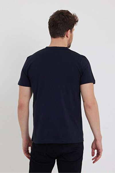 COMBİNE MİCHAİL Чоловічий темно-синій 100 бавовняний тонкий гольф з коротким рукавом Tisort