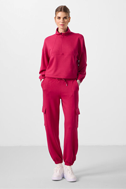 TOMMY LIFE Κόκκινη μαλακή υφή Oversize γυναικεία αθλητική φόρμα - 95351