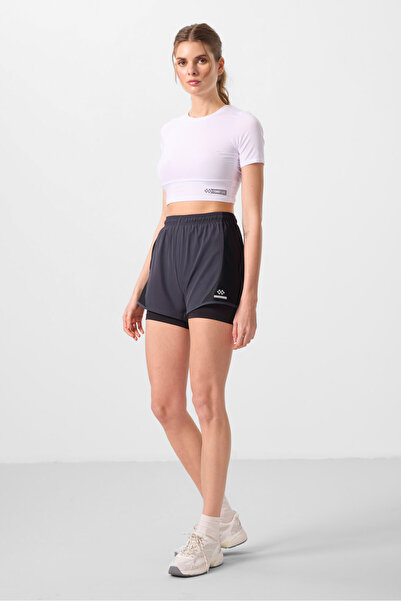 TOMMY LIFE Antrasit Gizli Cep Fermuarlı Standart Kalıp Kadın İçi Taytlı Şort - 91015