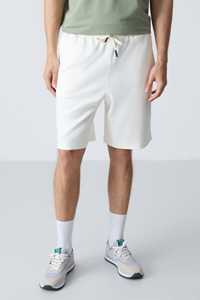 AIR JONES Thick Soft Textured Ecru Cotton Men's Shorts - Standard Fit 81275