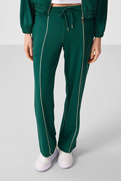 TOMMY LIFE Πράσινη μαλακή υφή γιακάς υπερμεγέθη ελαστική γυναικεία αθλητική φόρμα - 95349