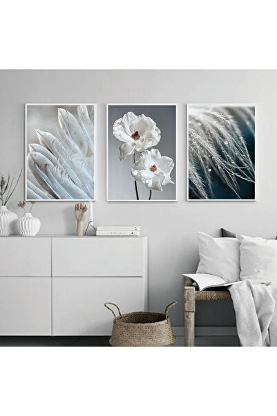 KOLAJTASARIM Beyazın Huzur Veren Tonları: Tüy Ve Çiçek I?llüstrasyonlu Üçlü M...