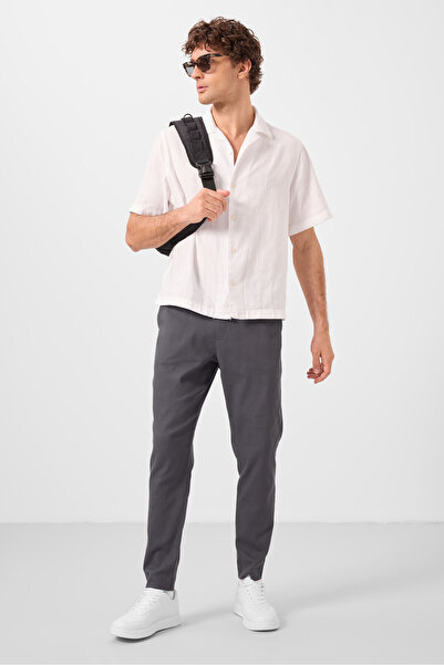 TOMMY LIFE Anthracite Standard Fit Woven Light Flexible Chino Men's Trousers - 82177