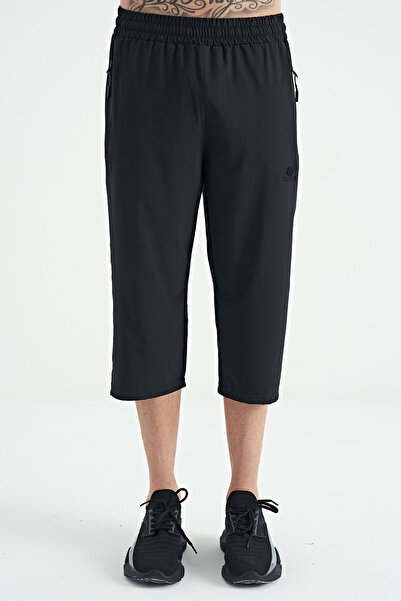 TOMMY LIFE Siyah Bağcıklı Standart Kalıp Fermuar Cepli Aktif Spor Erkek Kapri - 83096