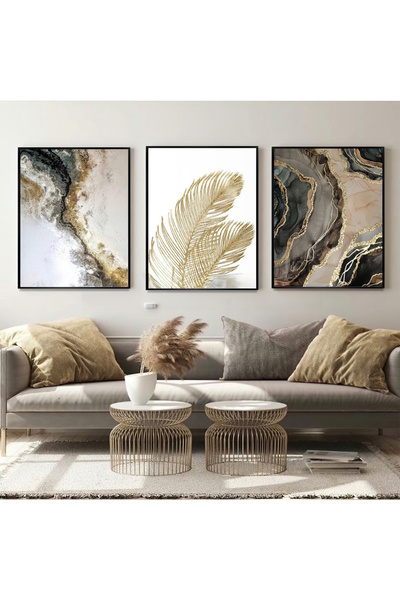 KOLAJTASARIM Altın Dokunuş: Doğal Lüks Ve Elegans Metal Çerçeveli Tablo Seti