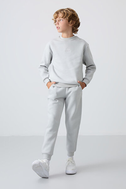 TOMMY LIFE Boy's Embroidered Tracksuit Set - Stone Cotton, Thick Feather Inside, Soft Texture, Standard Fit - 11249