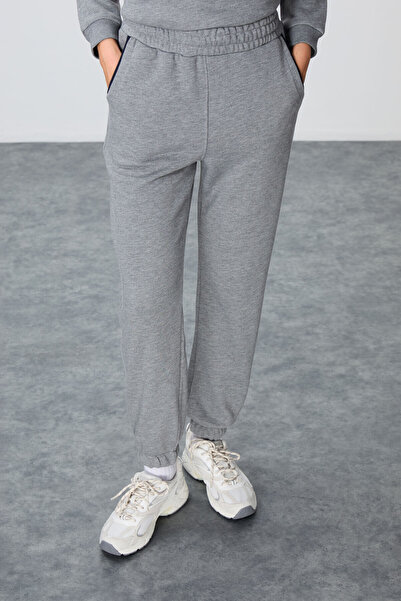 TOMMY LIFE Σετ αθλητικής φόρμας Grey Melange Oversize Cotton - Stand Collar, Smooth Texture - 95342