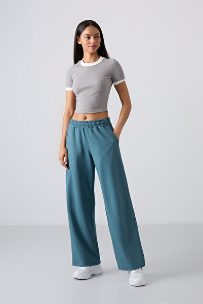 TOMMY LIFE Forest Green Wide-Leg Γυναικεία Φούτερ - Ψηλόμεση Τσέπες Άνετη Φόρμα - 94567