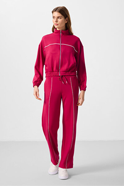 TOMMY LIFE Viva Red Soft Textured Stand Collar Oversize Elastic Γυναικεία αθλητική φόρμα - 95349