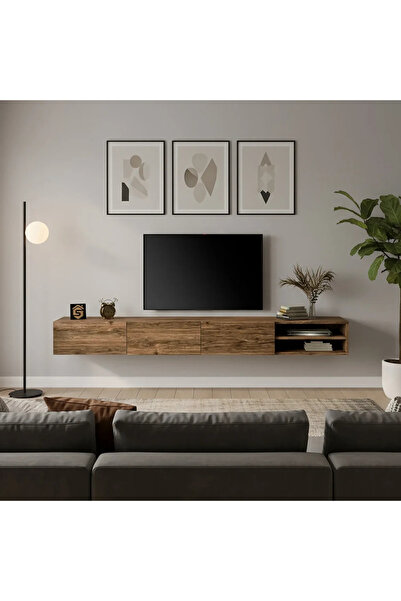 Stylish Home طاولة و مكتبة تلفزيون معلقة بني - TV53