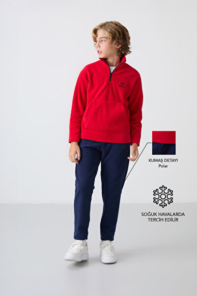 TOMMY LIFE Set de trening din fleece pentru băiat - roșu/albastru marin, brod...