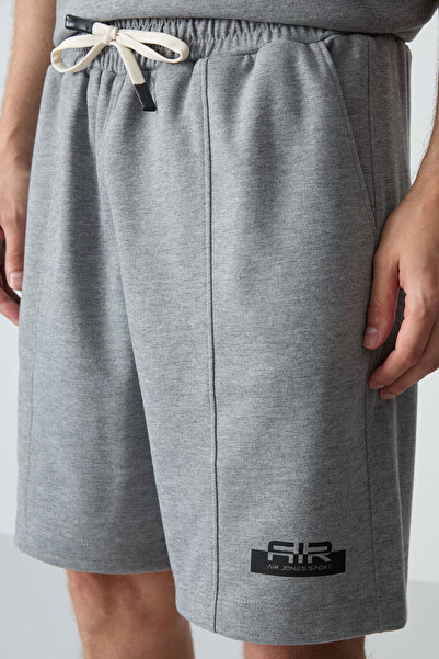 AIR JONES Gray Melange Cotton Thick Soft Textured Oversize Fit Basic Men's Shorts Set - 85259