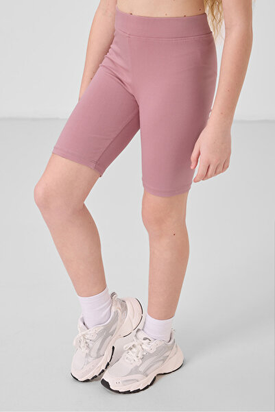 TOMMY LIFE Gül Kurusu Pamuklu Kısa Paça Standart Fit Basic Kız Çocuk Tayt - 75188