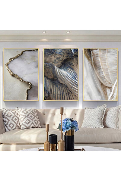 KOLAJTASARIM Mermerin Şiirsel Dalgaları Metal Çerçeveli Tablo Seti