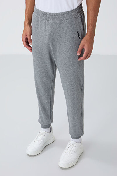 TOMMY LIFE Men's Compact Gray Melange Cotton Tracksuit Set - Thick Smooth, Hooded, Comfort Fit - 85262