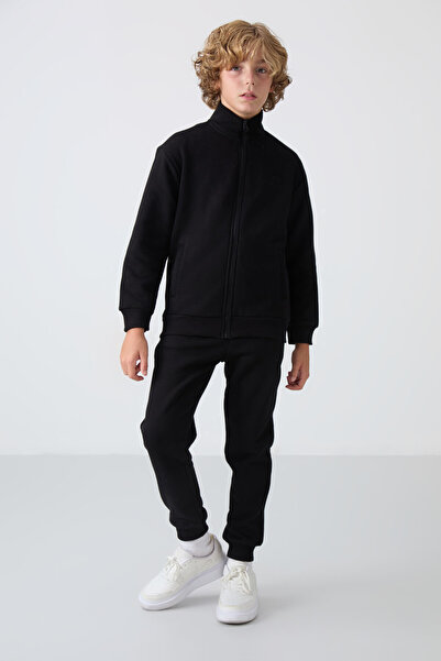 TOMMY LIFE Siyah Pamuklu Kalın İçi Tüylü Yumuşak Dokulu Standart Fit Nakışlı ...