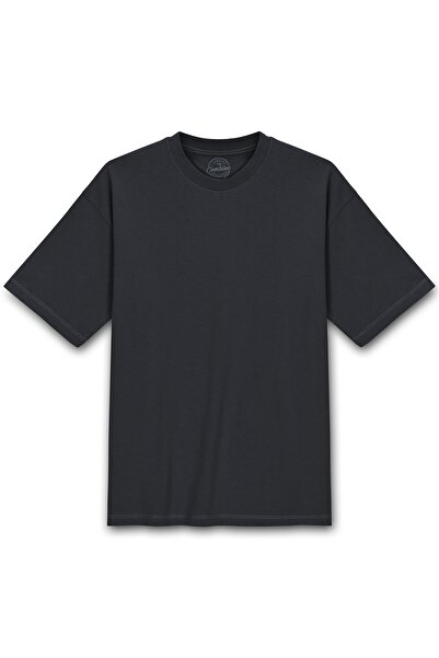 COMBİNE MİCHAİL Men's 100% Organic Cotton Thick Textured Comfort Fit Crew Neck Smoked T-Shirt