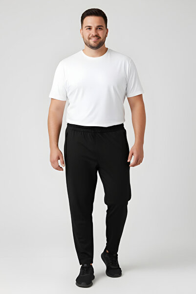 TOMMY LIFE Black Zippered Classic Leg Battal Plus Size Men's Sweatpants - 84947