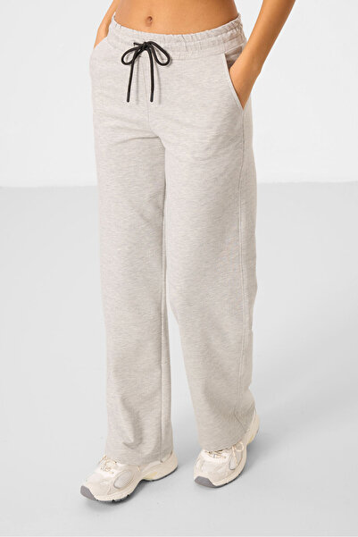 TOMMY LIFE Gray Melange Stand Collar Zippered Cotton Women's Tracksuit Tunic Set - 95346