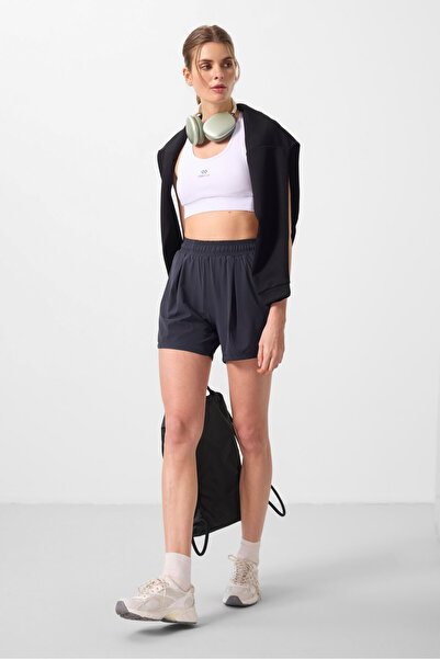 TOMMY LIFE Antrasit Gizli Cep Fermuarlı Rahat Form Kadın Şort - 91014