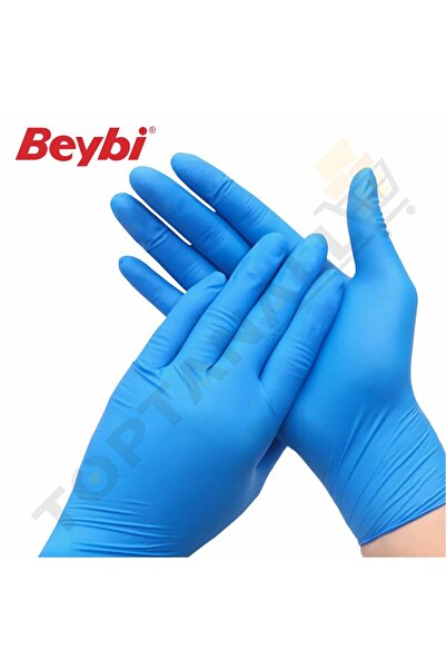 Beybi Nitril Mavi Pudrasız Muayene Eldiveni - 100'lük Kutu (L BEDEN)