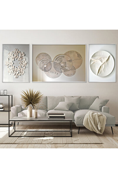 KOLAJTASARIM Geometrik I?lham; Modern Metalik Üçlü Metal Çerçeveli Tablo Seti