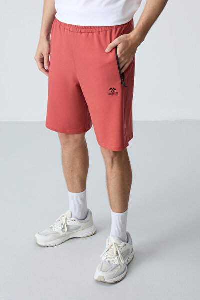 TOMMY LIFE Kiremit Gizli Fermuar Arka Cepli Bağcıklı Standart Kalıp Erkek Şort - 81136