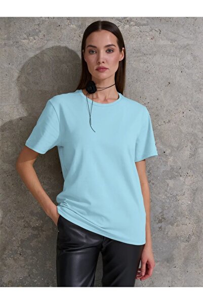 COMBİNE MİCHAİL Дамска синя тениска с кръгло деколте от 100% памук