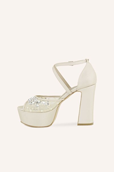 MARCATELLI Satin Spina Platform Champagne Heeled Shoes