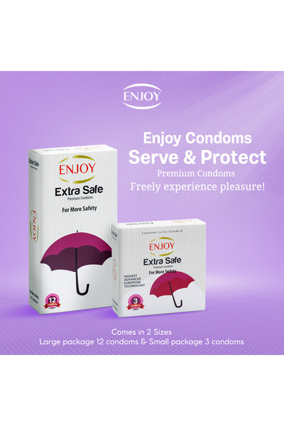 Enjoy Premium Extra Safe Condoms – 12 Pcs | Extra Lubricated, Durable Latex, Secure Fit