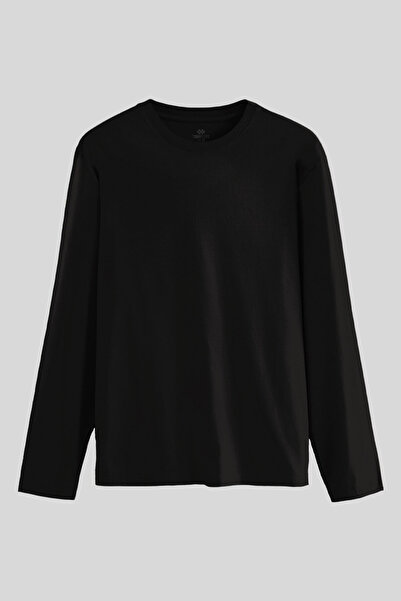 TOMMY LIFE Siyah Standart Fit Basic O Yaka Uzun Kollu İnce Erkek T-Shirt - 87997