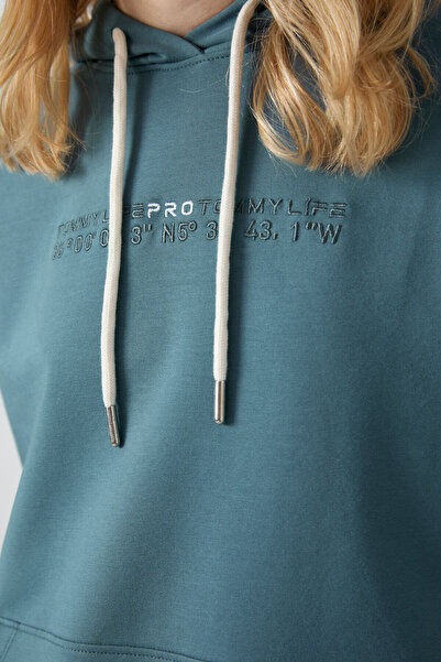 TOMMY LIFE Γυναικεία αθλητική φόρμα Forest Green Oversize - Hooded, Rubber Leg, Kangaroo Pocket - 95288