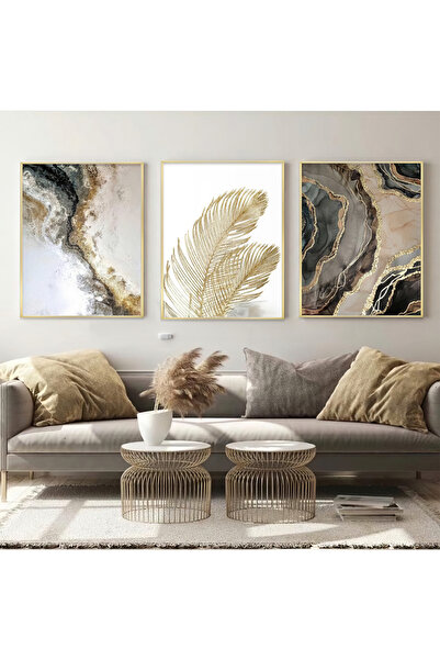 KOLAJTASARIM Altın Dokunuş: Doğal Lüks Ve Elegans Metal Çerçeveli Tablo Seti