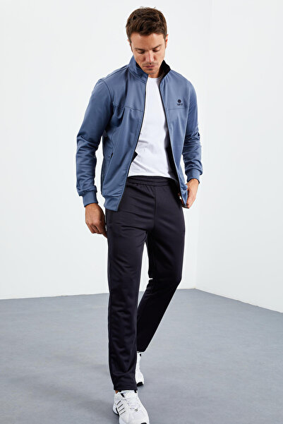 TOMMY LIFE Σετ ανδρικής φόρμας βενζίνης - Navy Blue Stand-up γιακά με φερμουάρ Standard Fit Classic Leg - 85162