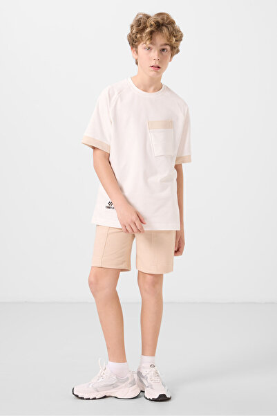 TOMMY LIFE Bej Pamuklu Yumuşak Dokulu Standart Fit Basic Erkek Çocuk Şort - 11289
