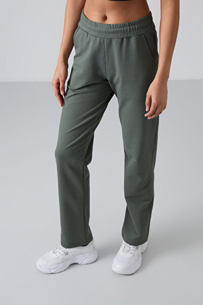 TOMMY LIFE Χακί ψηλόμεση τσέπη Άνετη φόρμα Classic Leg γυναικεία αθλητική φόρμα κάτω - 94584