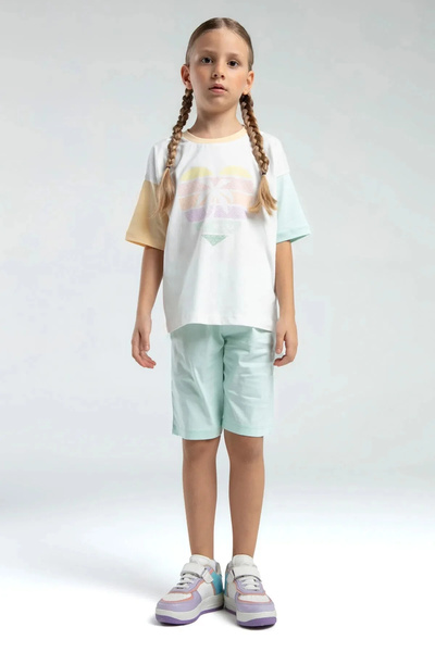 Rolypoly طقم برمودا بناتي - أبيض/بيج