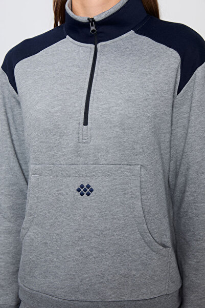 TOMMY LIFE Σετ αθλητικής φόρμας Grey Melange Oversize Cotton - Stand Collar, Smooth Texture - 95342