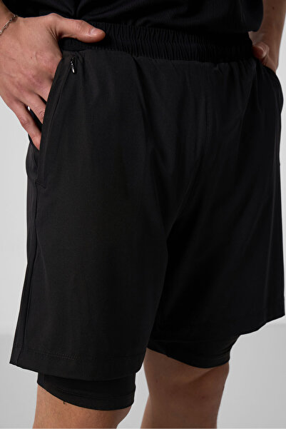TOMMY LIFE Siyah İnce Yumuşak Standart Fit Erkek Taytlı Şort - 81287