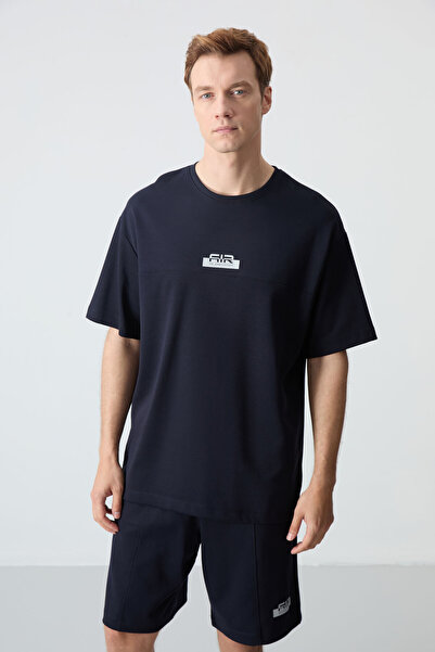 AIR JONES Thick Soft Textured Navy Blue Men's Oversize Shorts Set - 85259