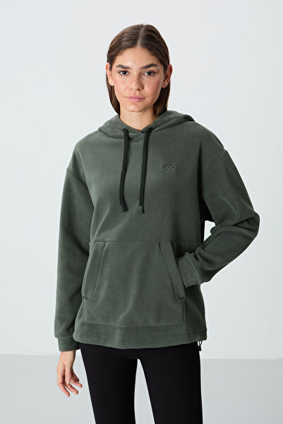 TOMMY LIFE Khaki Color Oversize Embroidered Hooded Women's Fleece Sweatshirt ...
