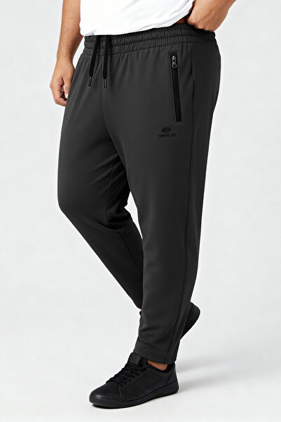 TOMMY LIFE Anthracite Zippered Classic Leg Oversized Men's Sweatpants - 84947