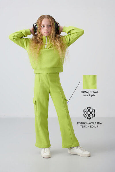 TOMMY LIFE Lime Yeşil Pamuklu İçi Tüylü Yumuşak Dokulu Standart Fit Nakışlı K...