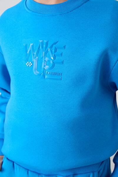 TOMMY LIFE Saks Pamuklu Kalın İçi Tüylü Yumuşak Dokulu Standart Fit Baskılı Erkek Çocuk Eşofman Takım - 11253