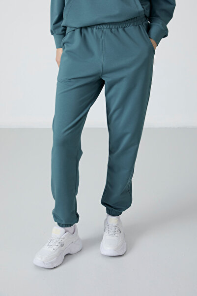 TOMMY LIFE Γυναικεία αθλητική φόρμα Forest Green Oversize - Hooded, Rubber Leg, Kangaroo Pocket - 95288